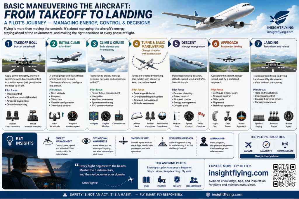 Basic maneuvering the aircraft, from takeoff to landing